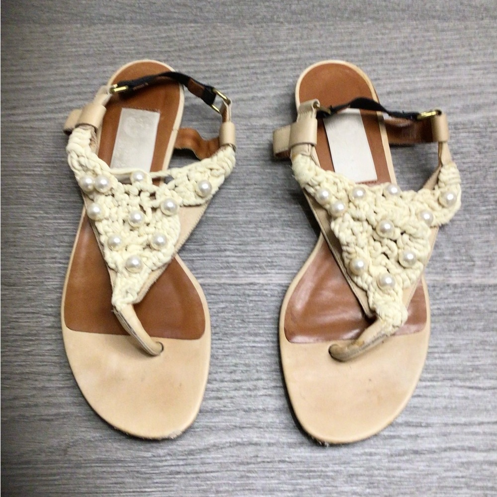 Lanvin Ecru Macrame/Pearls Sandals 36/6